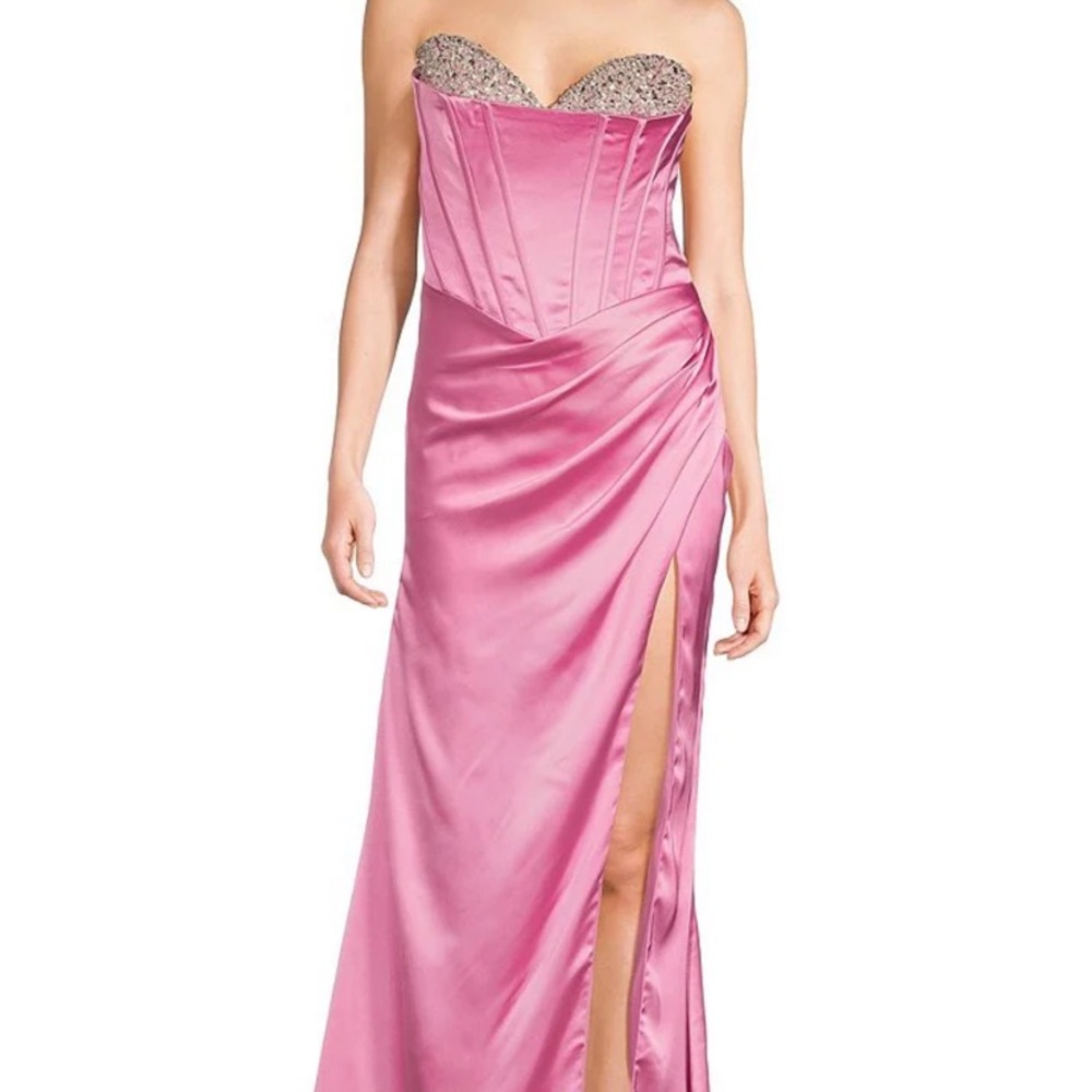 GB social corset rhinestone beaded long dress pink